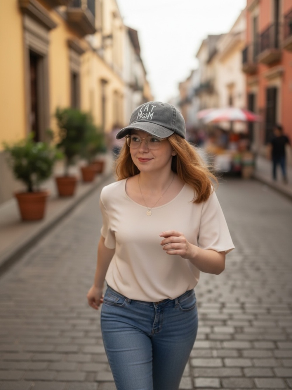 CAT MOM Embroidered Distressed Baseball Cap - Gray